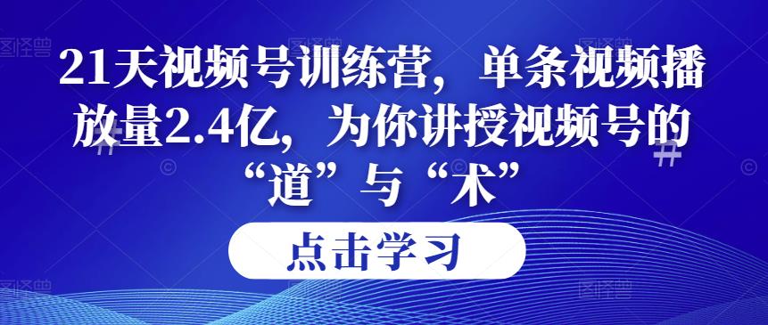 第14期21天视频号训练营,单条视频播放量2.4亿,为你讲授视频号的“道”与“术”!