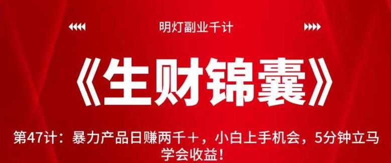 明灯副业千计—《生财锦囊》第47计:暴力产品日赚两千+,小白上手机会,5分钟立马学会收益!【视频课程】