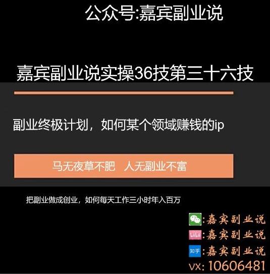 嘉宾副业说实操36技第三十六技:副业终身计划,把副业做成创业如何做某个领域的赚钱ip
