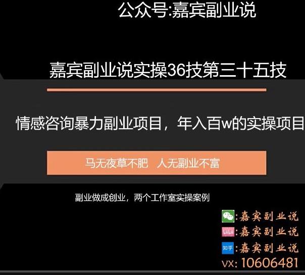 嘉宾副业说实操36技第三十五技:情感咨询暴力副业项目,年入百万的实操项目分享