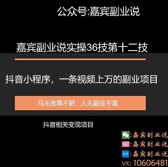 嘉宾副业说实操36技第十二技:抖音小程序教学,一条视频上万的实操项目教学