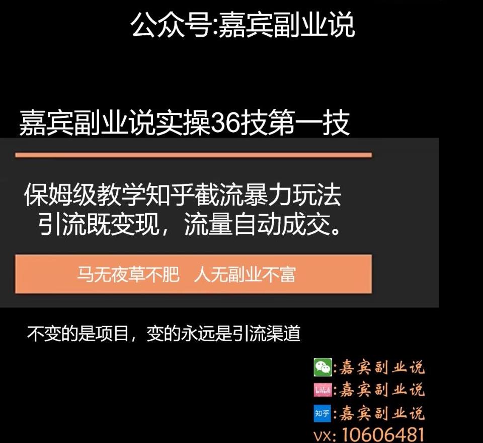 嘉宾副业说实操36技第一技,保姆级教学知乎截流暴力玩法引流既变现,流量自动成交