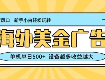 最新蓝海项目，海外美金广告，单机单日500+，可矩阵放大，设备越多收益越大