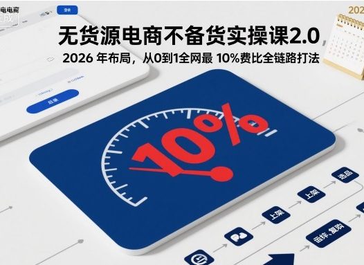 无货源电商不备货实操课2.0，2026年布局，从0到1全网最低10%费比全链路打法【更新】