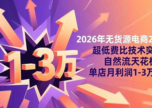 2026年无货源电商2.0【更新】：超低费比技术突破自然流天花板，单店月利润1-3万元