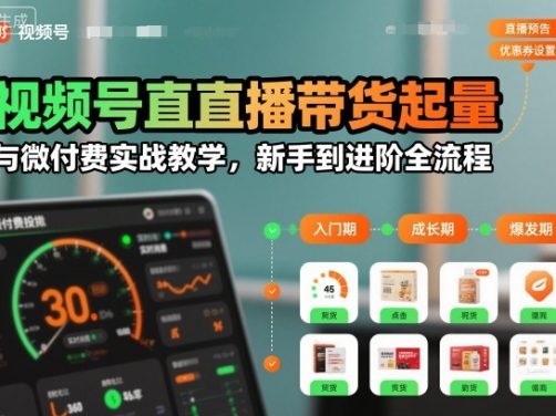 视频号直播带货起量与微付费实战教学，新手到进阶全流程