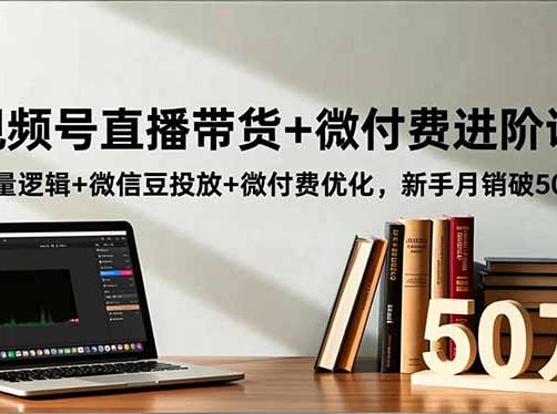 视频号直播带货+微付费进阶课：流量逻辑+微信豆投放+微付费优化，新手月销破50万
