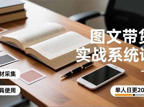 图文带货实战系统课，工具使用、素材采集、防同质化，单人日更20条月入3w+