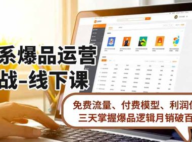 淘系爆品运营实战-线下课，免费流量、付费模型、利润优化，三天掌握爆品逻辑月销破百万