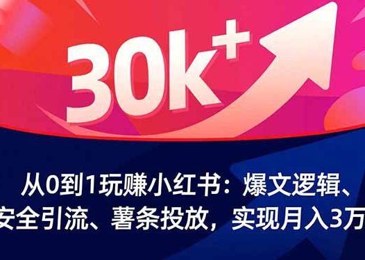 从0到1玩赚小红书:爆文逻辑、安全引流、薯条投放,实现月入3万+