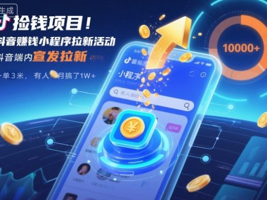 捡钱项目!抖音賺钱小程序拉新活动,抖音端内宣发拉新,一单3米,有人半个月搞了1W+