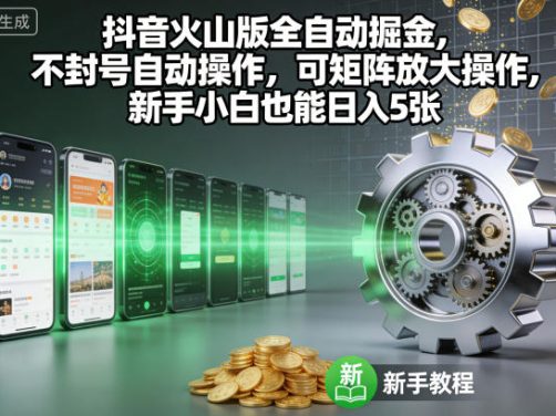 抖音火山版全自动掘金，不封号自动操作，可矩阵放大操作，新手小白也能日入5张【揭秘】