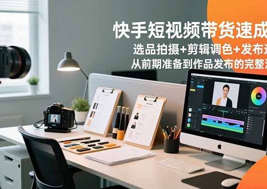 快手短视频带货速成课，选品拍摄+剪辑调色+发布运营，从前期准备到作品发布的完整流程