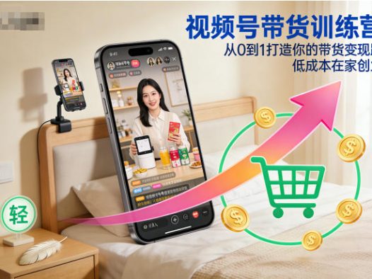 视频号带货训练营,从0到1打造你的带货变现路,低成本在家创业